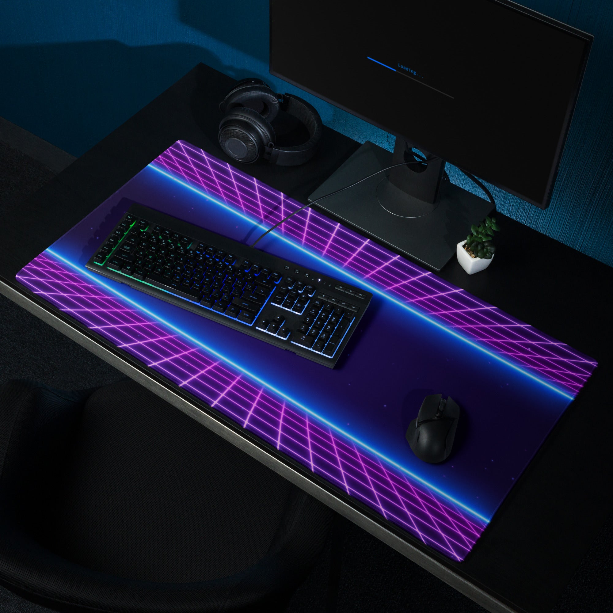 Neon Grid Gaming Mouse Pad - Gaming Mouse Pad Purple Pink Blue Desk Setup Synthwave Mood Energetic Cyberpunk Neon Art
