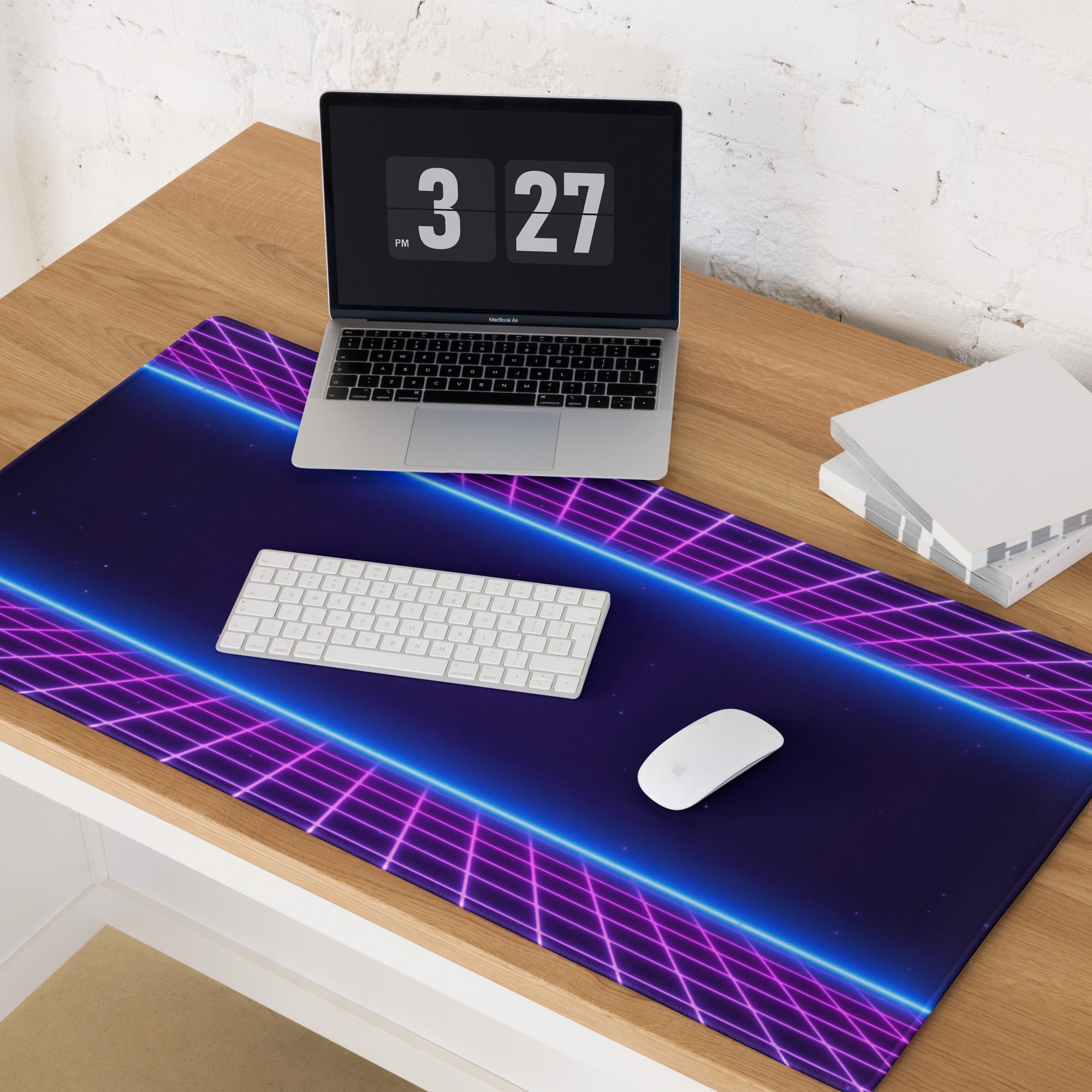 Neon Grid Gaming Mouse Pad - Gaming Mouse Pad Purple Pink Blue Desk Setup Synthwave Mood Energetic Cyberpunk Neon Art