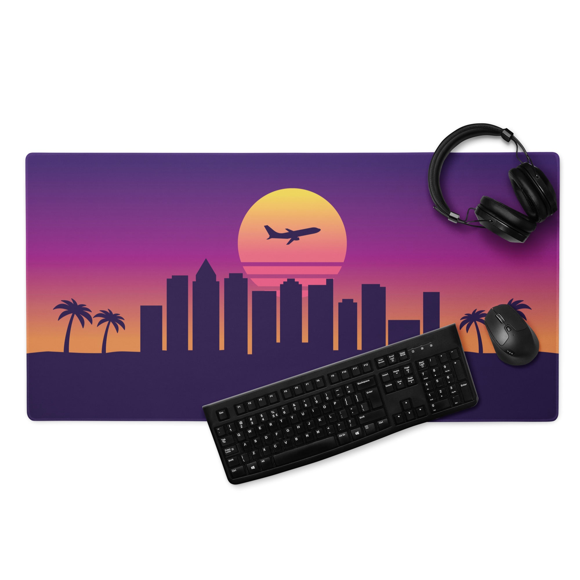 Sunset Skyline Mouse Pad - Gaming Mouse Pad Purple Sunset Desk Setup Cityscape Vibrant Mood Modern Decor Esports Gift