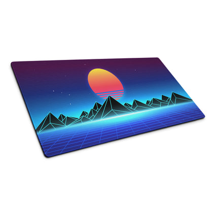 Retro Sunset Neon Mountain Pad - Gaming Pad Purple Blue Sunset Desktop Retro Futurism, Energetic Mood Neon Decor Art