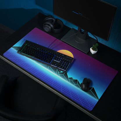 Retro Sunset Neon Mountain Pad - Gaming Pad Purple Blue Sunset Desktop Retro Futurism, Energetic Mood Neon Decor Art