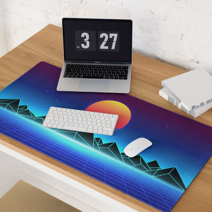 Retro Sunset Neon Mountain Pad - Gaming Pad Purple Blue Sunset Desktop Retro Futurism, Energetic Mood Neon Decor Art