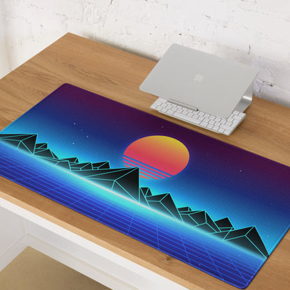 Retro Sunset Neon Mountain Pad - Gaming Pad Purple Blue Sunset Desktop Retro Futurism, Energetic Mood Neon Decor Art
