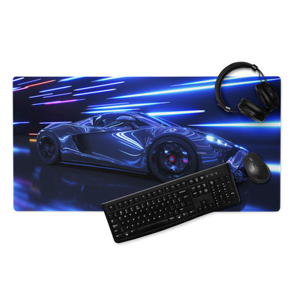 Neon Velocity Car Theme Mouse Pad - Car Blue Neon Gaming Desk - Energetic Cyberpunk Modern Non Slip Digital