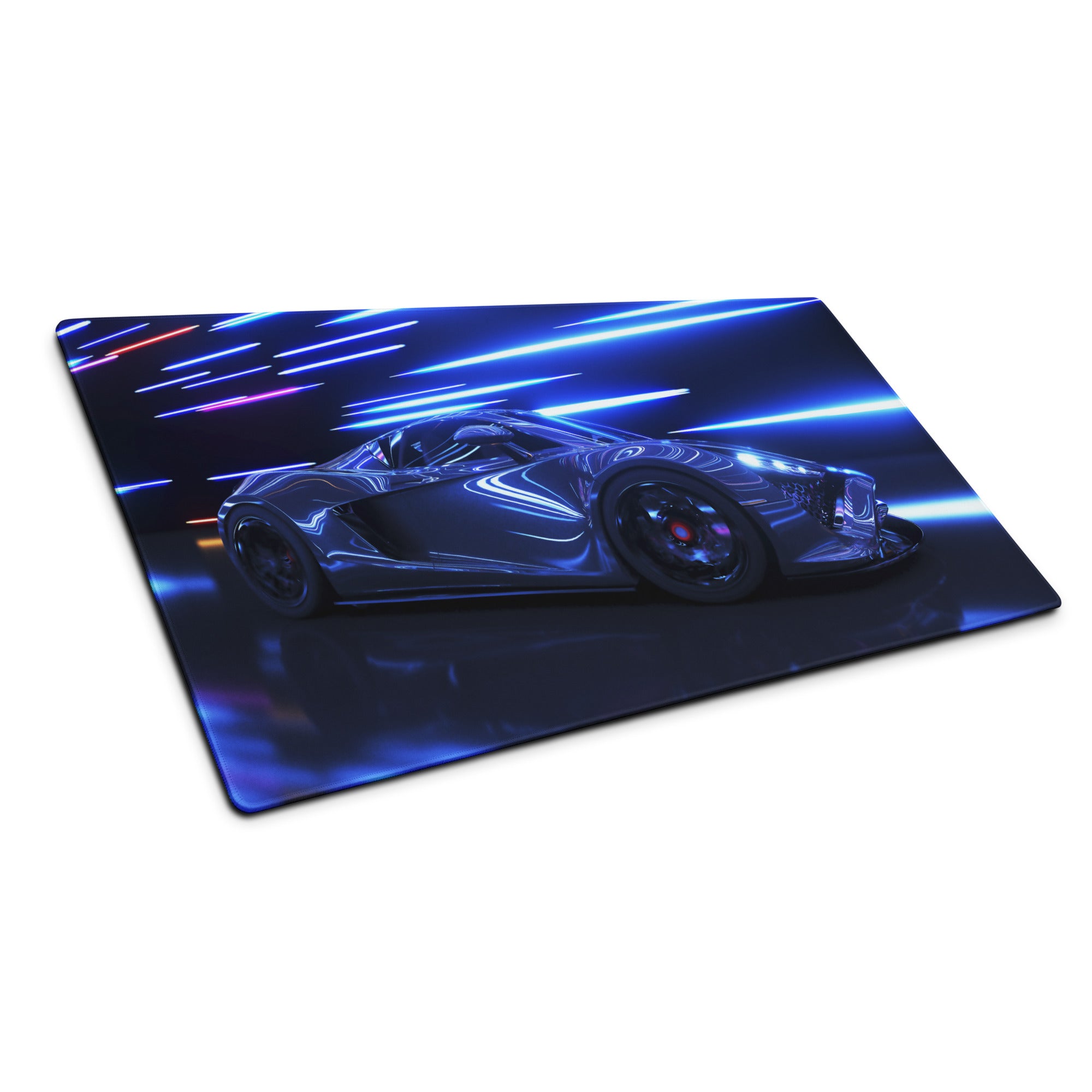 Neon Velocity Car Theme Mouse Pad - Car Blue Neon Gaming Desk - Energetic Cyberpunk Modern Non Slip Digital