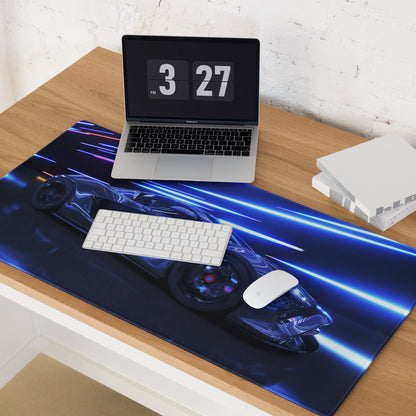 Neon Velocity Car Theme Mouse Pad - Car Blue Neon Gaming Desk - Energetic Cyberpunk Modern Non Slip Digital