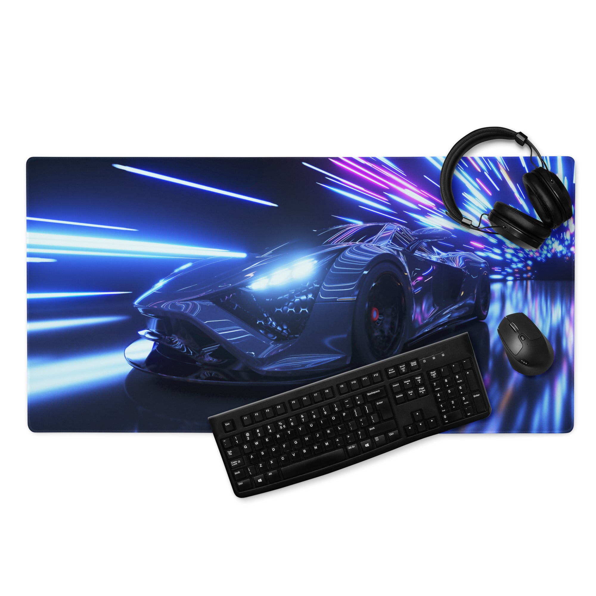 Neon Velocity Mouse Pad - Gaming Mouse Pad Neon Blue Purple Energetic Futuristic Digital Print