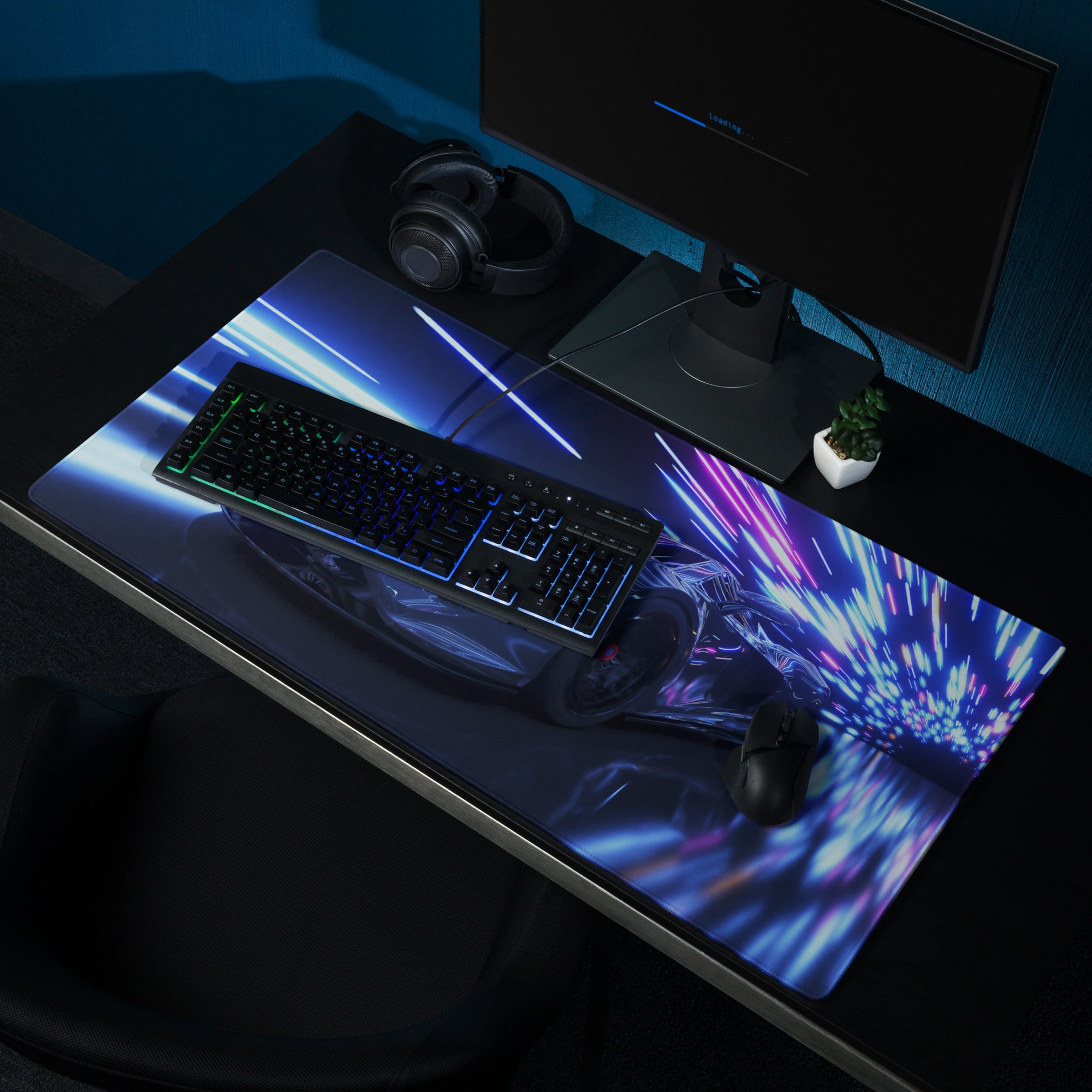 Neon Velocity Mouse Pad - Gaming Mouse Pad Neon Blue Purple Energetic Futuristic Digital Print