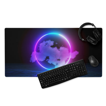 Neon Ring Nightscape Gaming Pad - Gaming Mouse Pad Purple Blue Neon Futuristic Non Slip Edge Mood Cyberpunk RGB