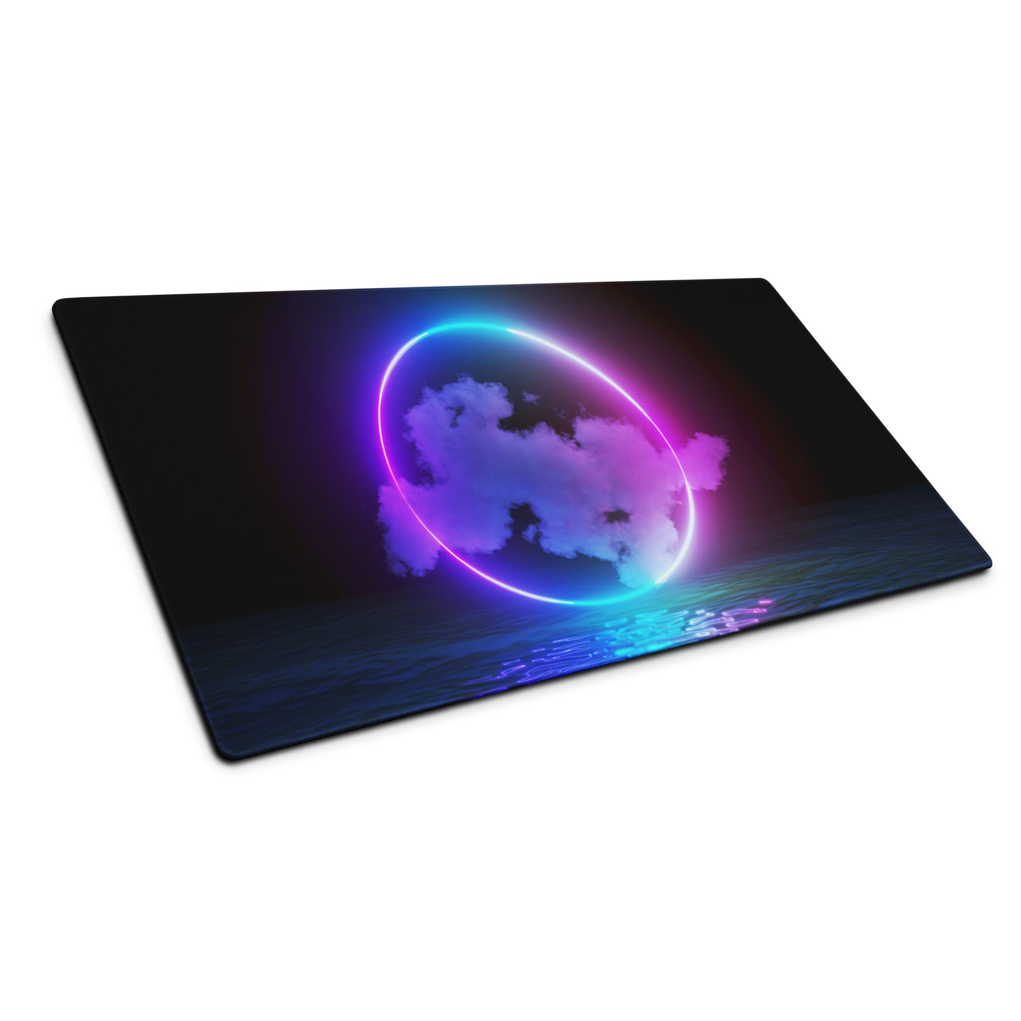Neon Ring Nightscape Gaming Pad - Gaming Mouse Pad Purple Blue Neon Futuristic Non Slip Edge Mood Cyberpunk RGB