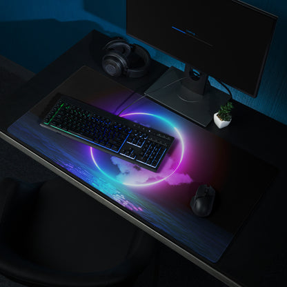 Neon Ring Nightscape Gaming Pad - Gaming Mouse Pad Purple Blue Neon Futuristic Non Slip Edge Mood Cyberpunk RGB