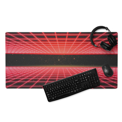 Red Neon Grid Gaming Pad - Mouse Pad Red Gaming Setup Cyberpunk Energetic Mood Large Desk Mat Digital Print