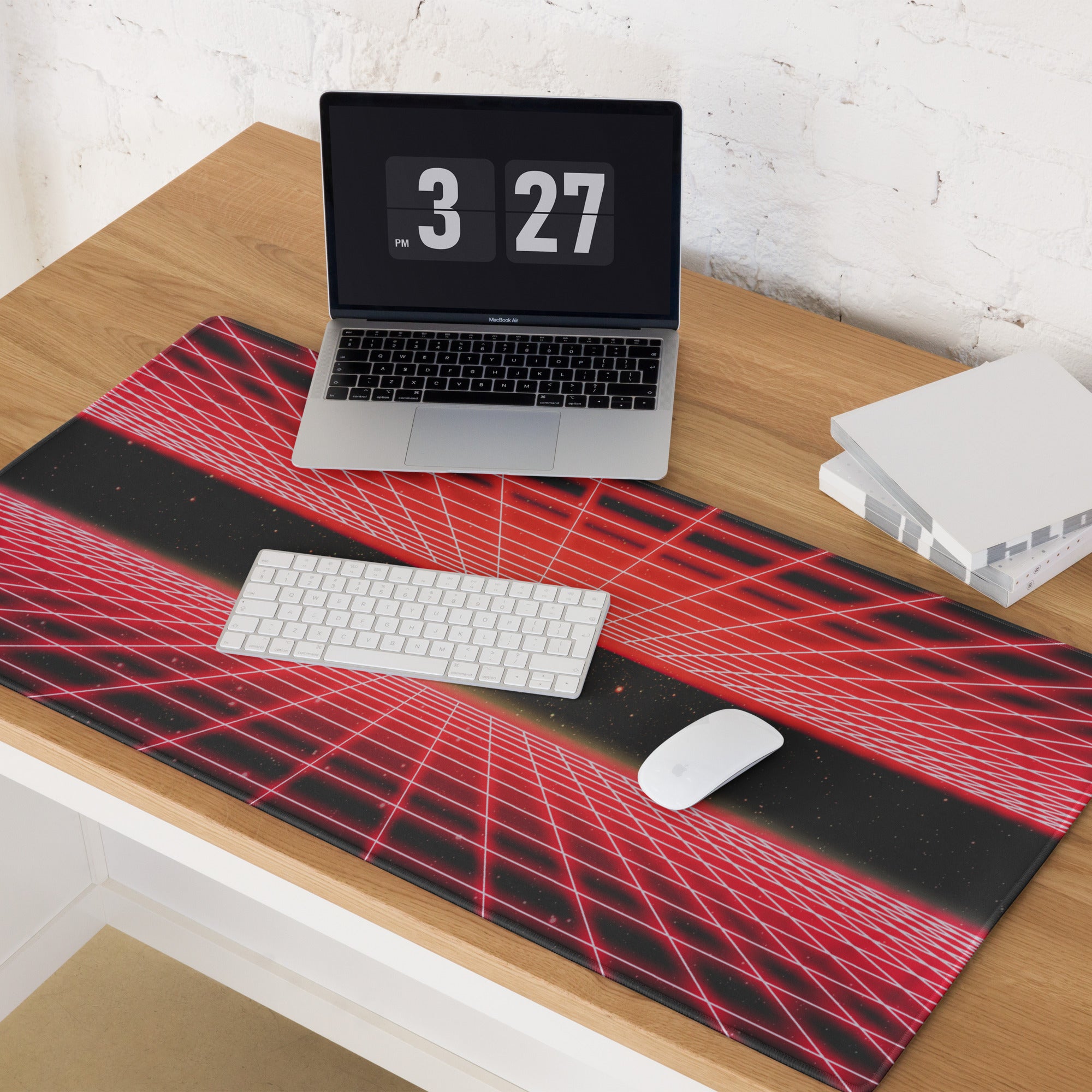 Red Neon Grid Gaming Pad - Mouse Pad Red Gaming Setup Cyberpunk Energetic Mood Large Desk Mat Digital Print