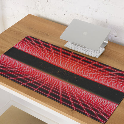 Red Neon Grid Gaming Pad - Mouse Pad Red Gaming Setup Cyberpunk Energetic Mood Large Desk Mat Digital Print