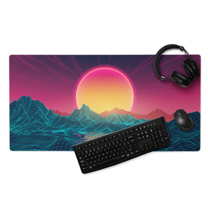 Neon Sunset Landscape Desk Pad - Neon Sunset Landscape Purple Pink Desk Vaporwave Modern Tech Decor Esports Digital Art