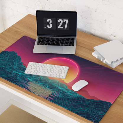 Neon Sunset Landscape Desk Pad - Neon Sunset Landscape Purple Pink Desk Vaporwave Modern Tech Decor Esports Digital Art