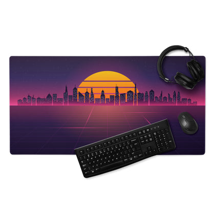 Neon City Sunset Mouse Pad - City Skyline Purple Pink Orange Gaming Synthwave Mood Neon Vaporwave Decor Retro Digital