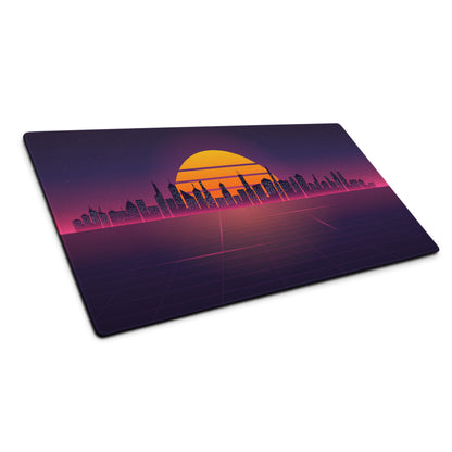 Neon City Sunset Mouse Pad - City Skyline Purple Pink Orange Gaming Synthwave Mood Neon Vaporwave Decor Retro Digital