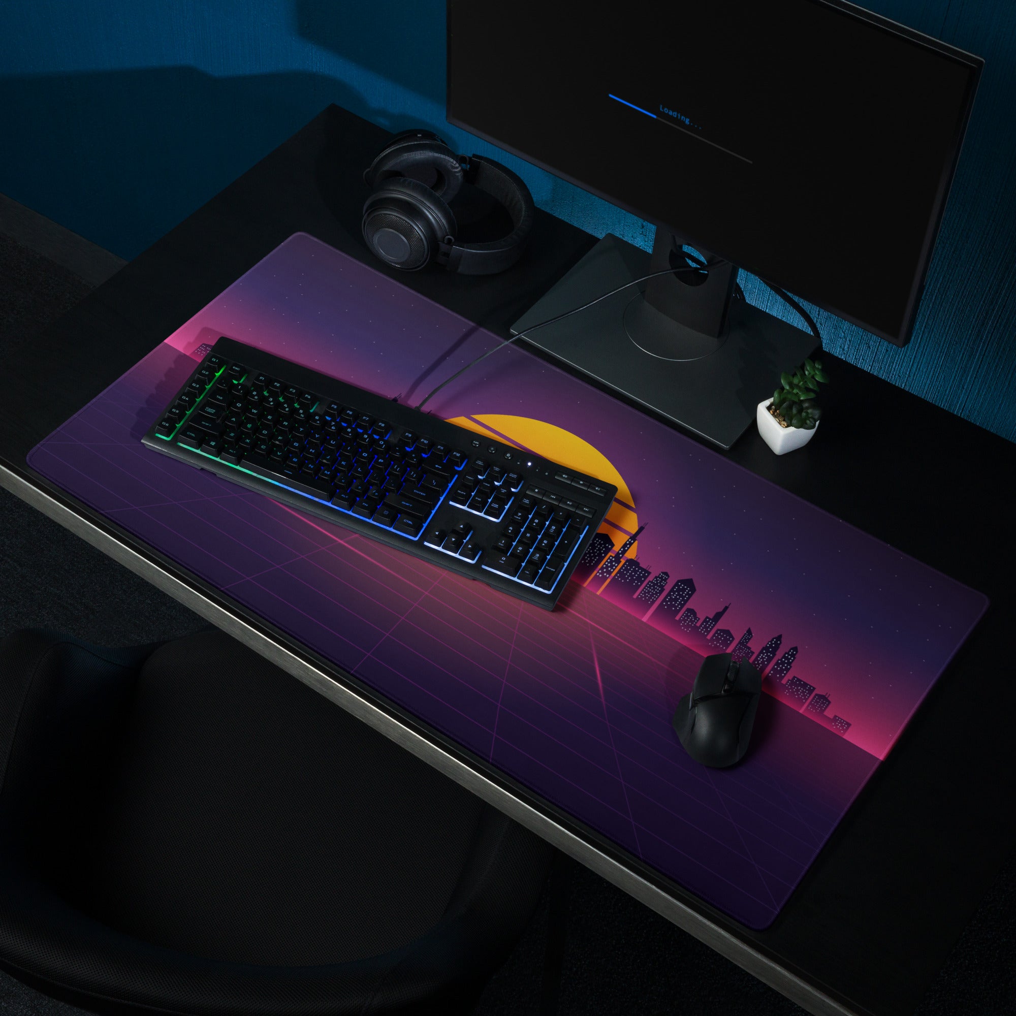 Neon City Sunset Mouse Pad - City Skyline Purple Pink Orange Gaming Synthwave Mood Neon Vaporwave Decor Retro Digital