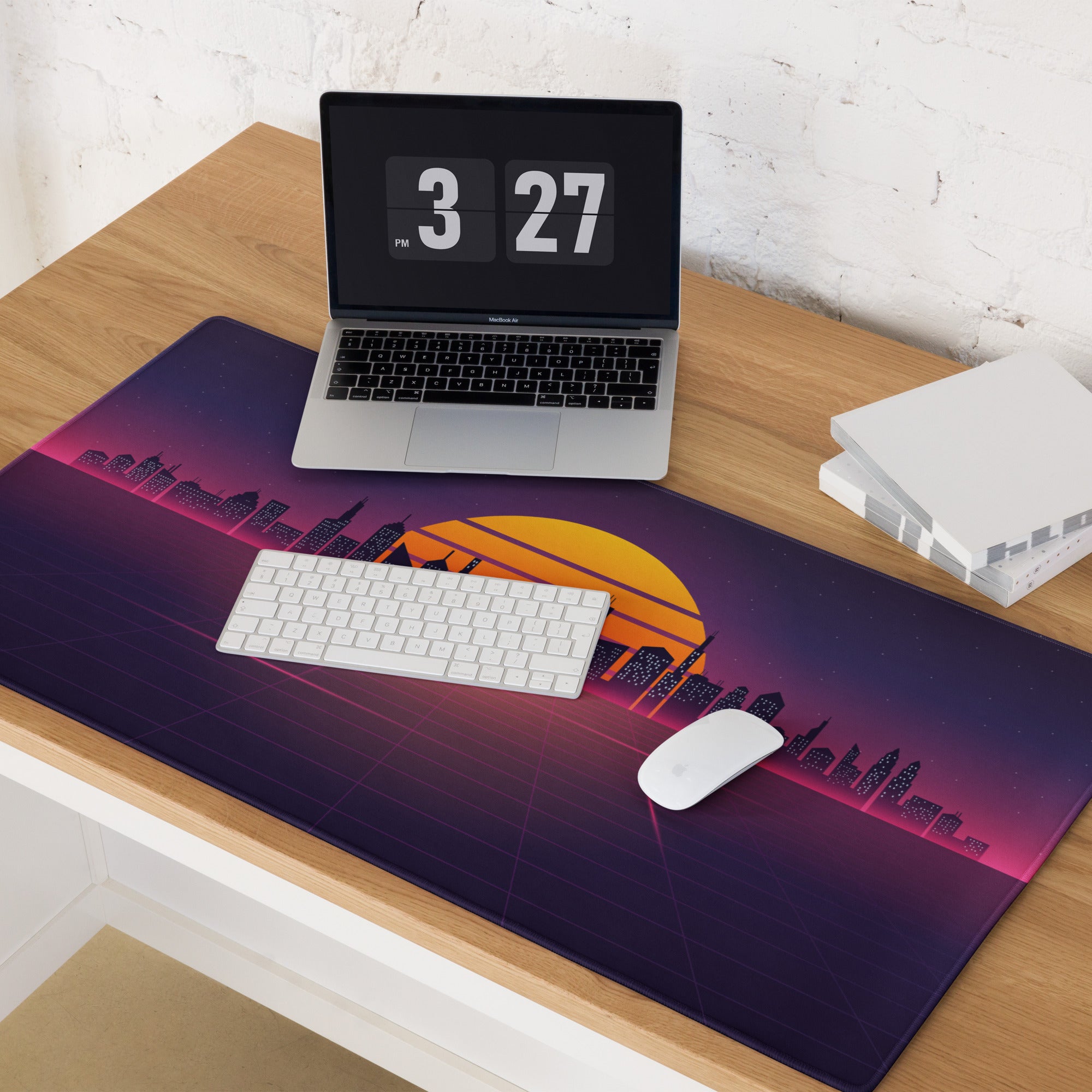 Neon City Sunset Mouse Pad - City Skyline Purple Pink Orange Gaming Synthwave Mood Neon Vaporwave Decor Retro Digital
