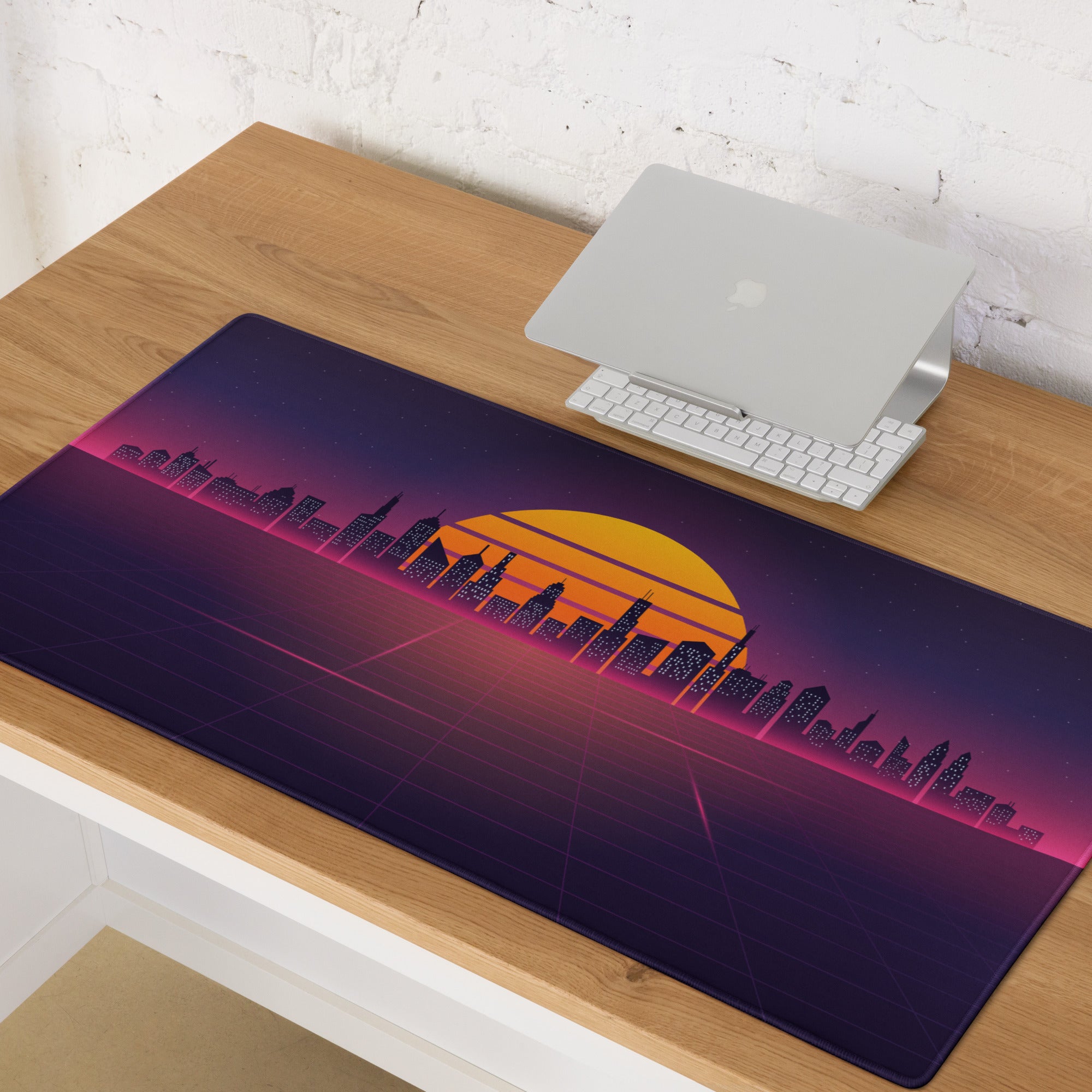 Neon City Sunset Mouse Pad - City Skyline Purple Pink Orange Gaming Synthwave Mood Neon Vaporwave Decor Retro Digital