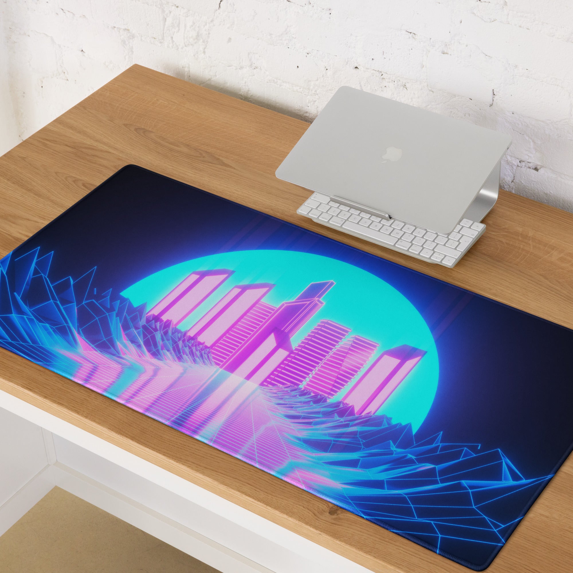 Neon City Cyberpunk Gaming Mouse Pad - Gaming Mouse Pad Neon Blue Pink For Gaming Desk Cyberpunk Synthwave Vibrant Futuristic Neon Decor Gaming Desk Rgb Digital Art