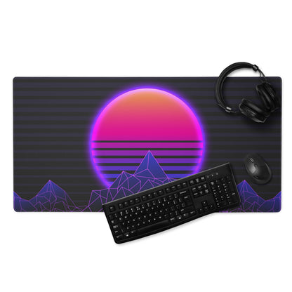 Neon Sunset Mountain Mouse Pad - Neon Sunset Mountain Purple Pink Desk Synthwave Mood Vibrant Neon Glow RGB Desk Mat
