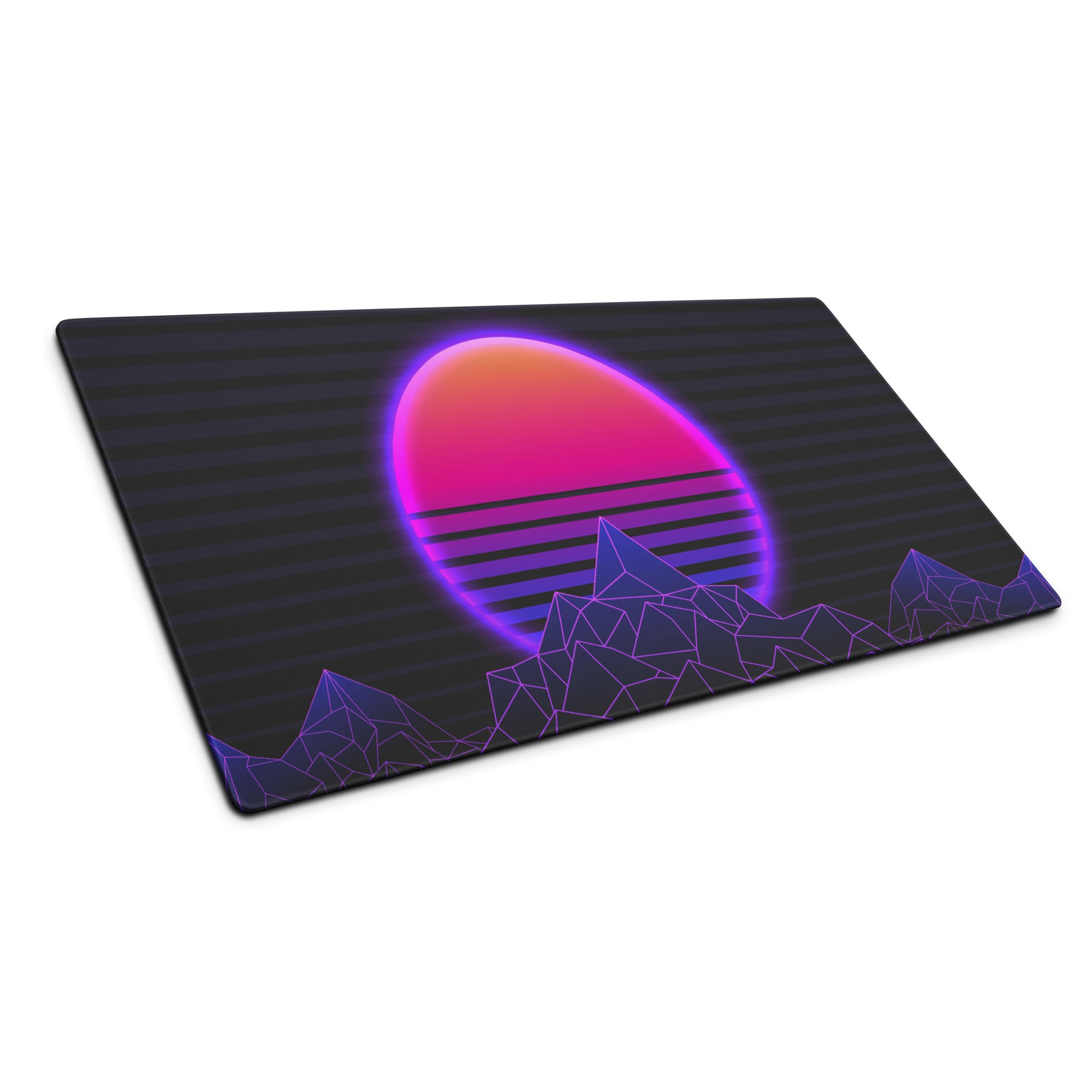 Neon Sunset Mountain Mouse Pad - Neon Sunset Mountain Purple Pink Desk Synthwave Mood Vibrant Neon Glow RGB Desk Mat