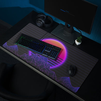 Neon Sunset Mountain Mouse Pad - Neon Sunset Mountain Purple Pink Desk Synthwave Mood Vibrant Neon Glow RGB Desk Mat