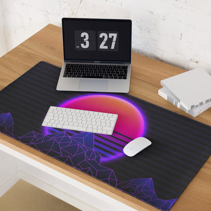 Neon Sunset Mountain Mouse Pad - Neon Sunset Mountain Purple Pink Desk Synthwave Mood Vibrant Neon Glow RGB Desk Mat