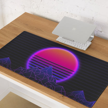 Neon Sunset Mountain Mouse Pad - Neon Sunset Mountain Purple Pink Desk Synthwave Mood Vibrant Neon Glow RGB Desk Mat