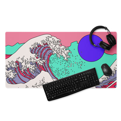 Pink Wave Pop Art Gaming Mouse Pad - Ocean Wave Pink Teal Desk Pop Art Vibrant Modern Pop Esports Digital Art