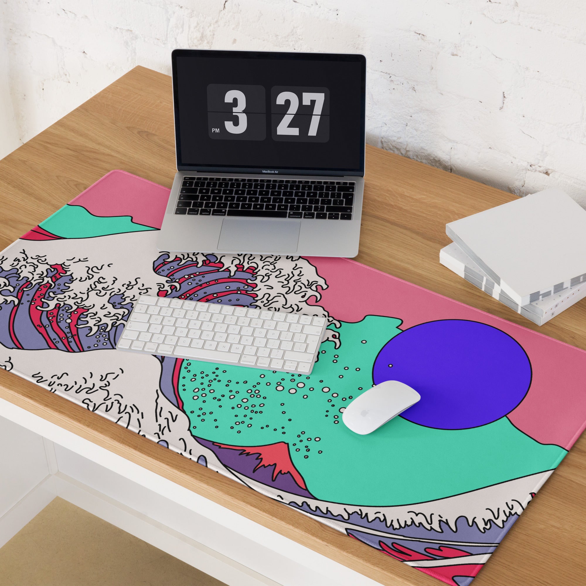 Pink Wave Pop Art Gaming Mouse Pad - Ocean Wave Pink Teal Desk Pop Art Vibrant Modern Pop Esports Digital Art