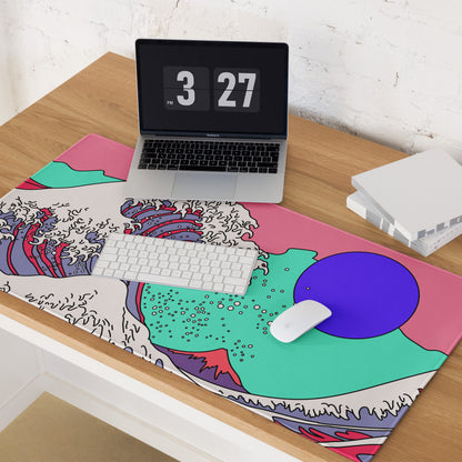 Pink Wave Pop Art Gaming Mouse Pad - Ocean Wave Pink Teal Desk Pop Art Vibrant Modern Pop Esports Digital Art