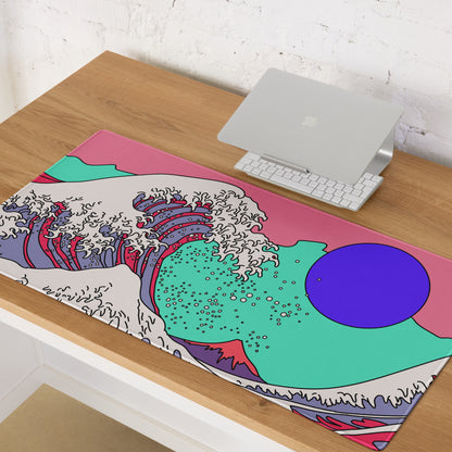 Pink Wave Pop Art Gaming Mouse Pad - Ocean Wave Pink Teal Desk Pop Art Vibrant Modern Pop Esports Digital Art
