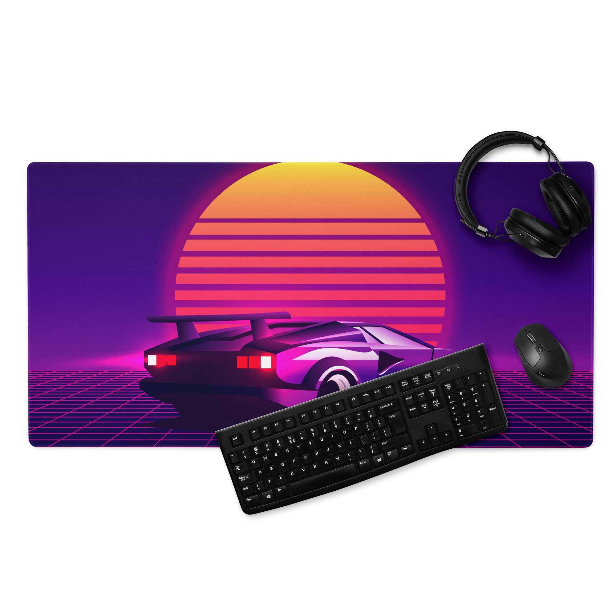 Neon Sunset Synthwave Mouse Pad - Mouse Pad Purple Neon Desk Synthwave Mood Vibrant Retro Neon Gaming Art