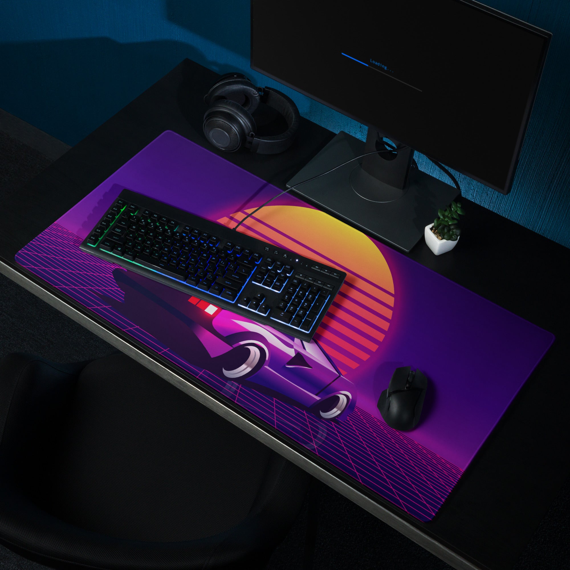 Neon Sunset Synthwave Mouse Pad - Mouse Pad Purple Neon Desk Synthwave Mood Vibrant Retro Neon Gaming Art