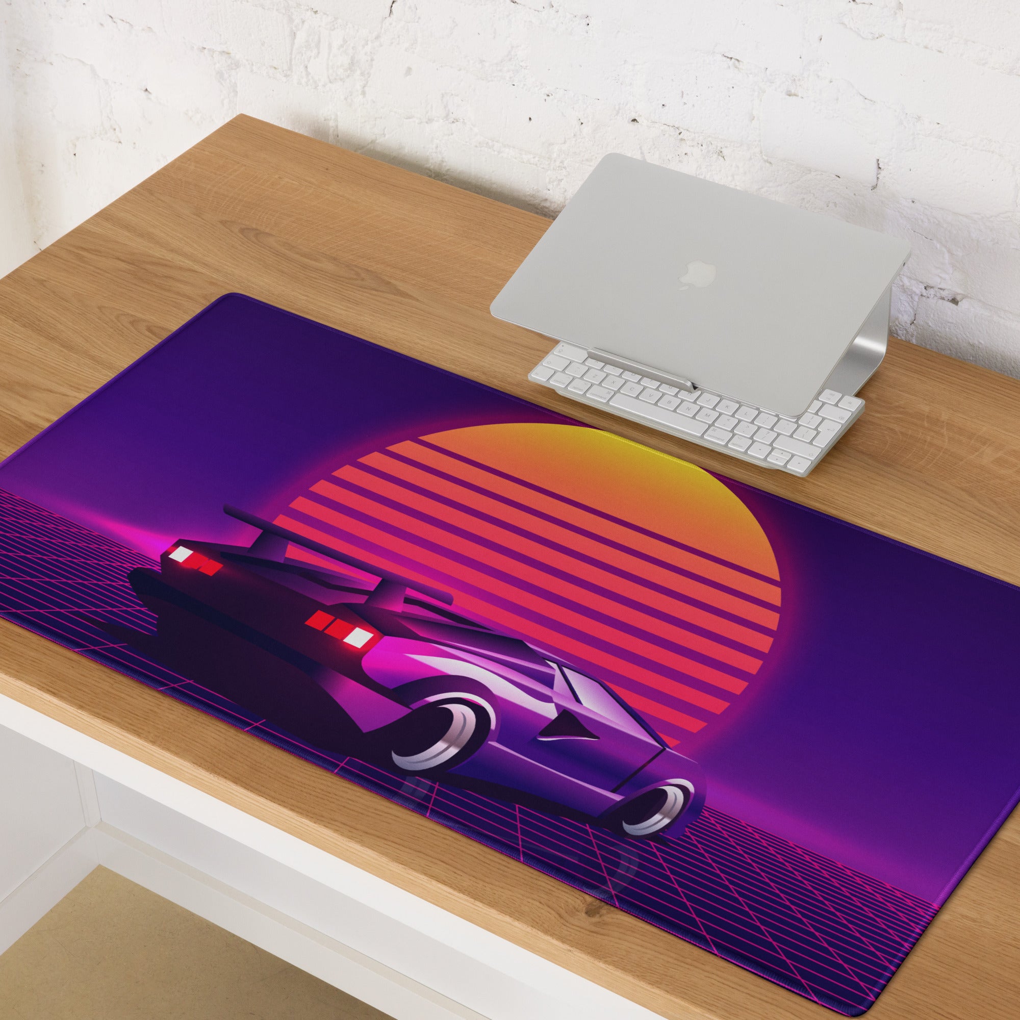 Neon Sunset Synthwave Mouse Pad - Mouse Pad Purple Neon Desk Synthwave Mood Vibrant Retro Neon Gaming Art