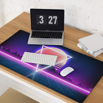 Neon Sunset Triangle Desk Mat - Gaming Mouse Pad Neon Pink Purple Blue Synthwave Mood Vaporwave Cyberpunk Edge Stitched