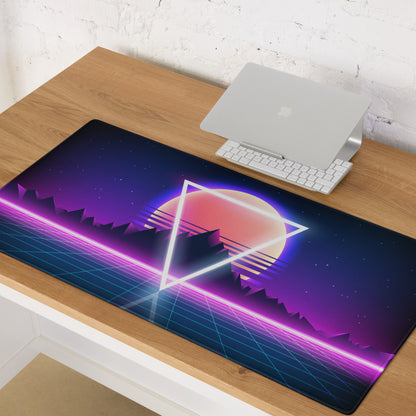 Neon Sunset Triangle Desk Mat - Gaming Mouse Pad Neon Pink Purple Blue Synthwave Mood Vaporwave Cyberpunk Edge Stitched