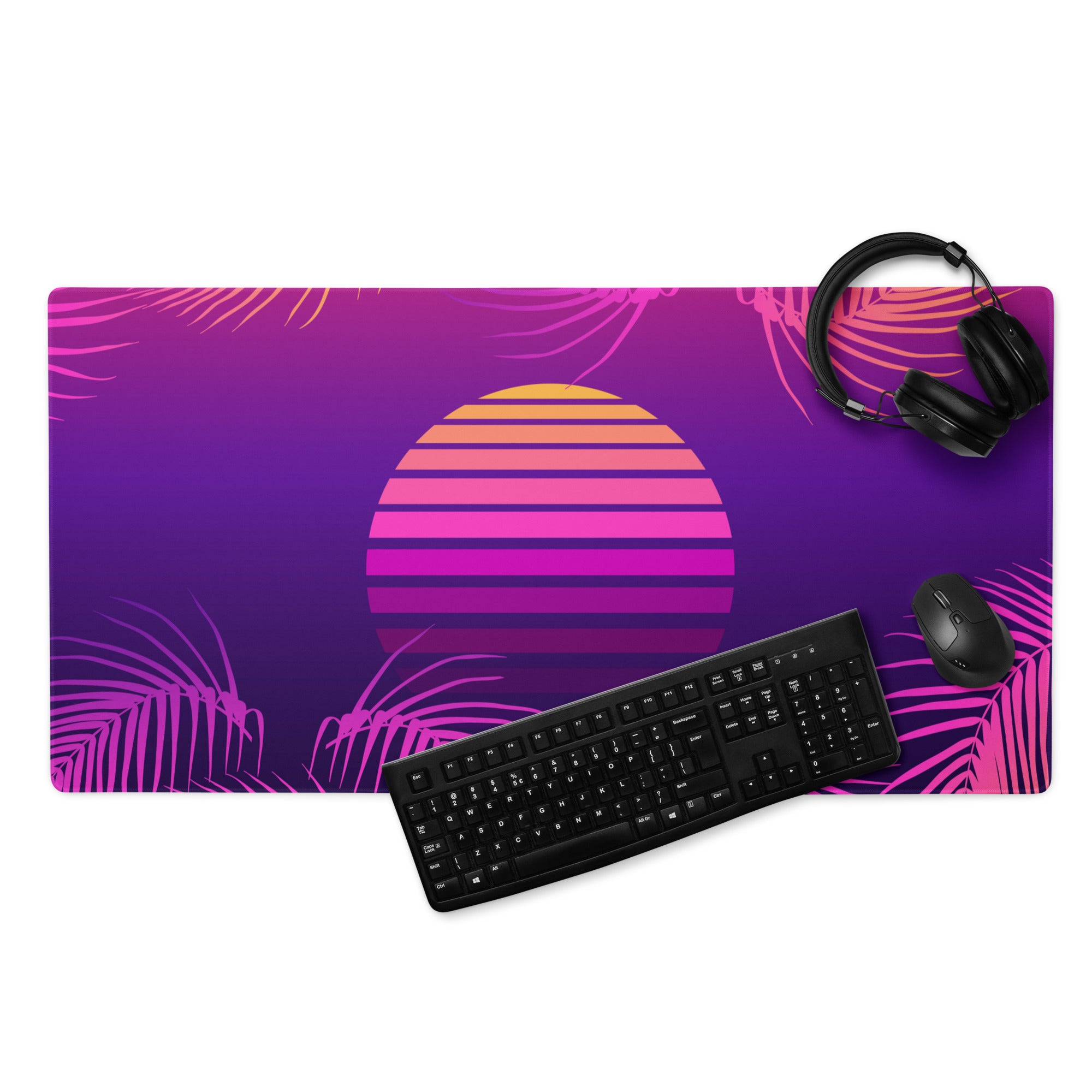 Neon Palm Sunset Mouse Pad - Gaming Mouse Pad Purple Pink Gradient Desk Setup Tropical Style Vibrant Sunset Mood