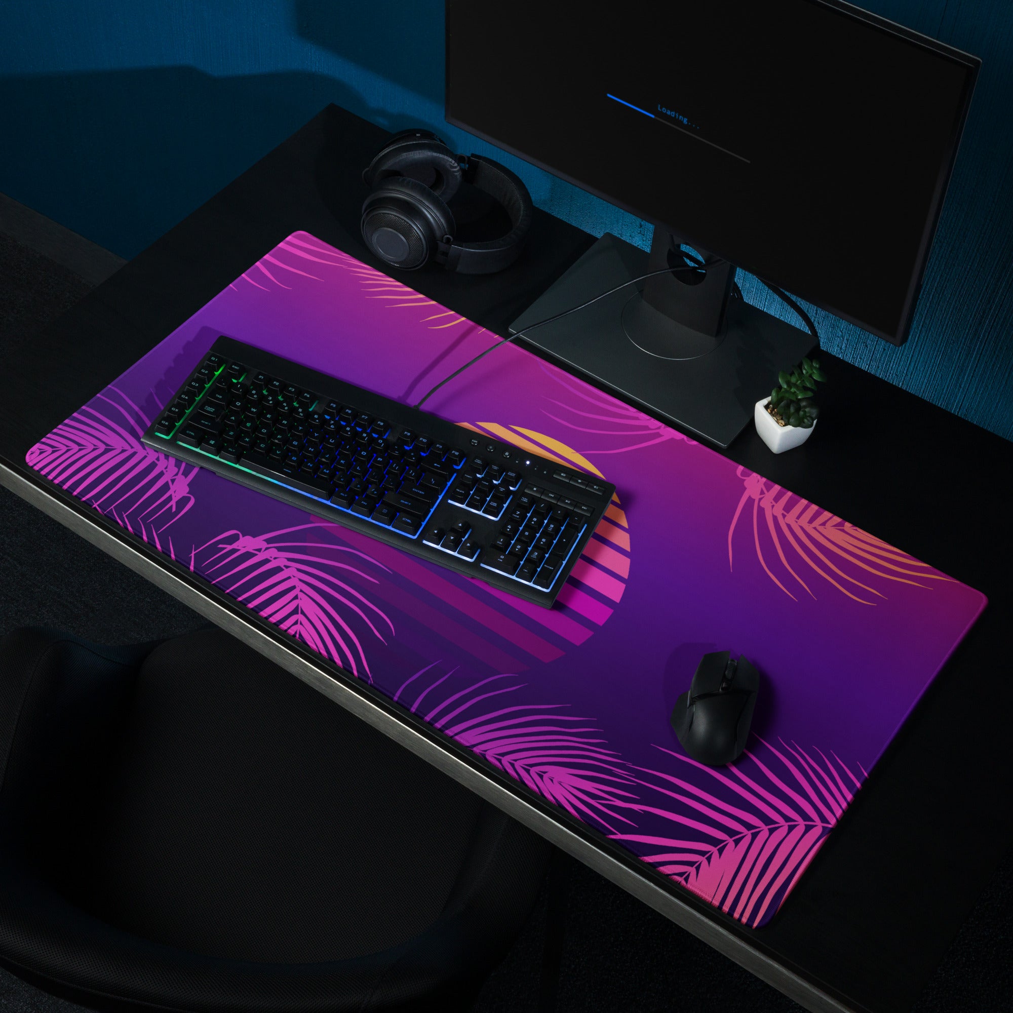 Neon Palm Sunset Mouse Pad - Gaming Mouse Pad Purple Pink Gradient Desk Setup Tropical Style Vibrant Sunset Mood