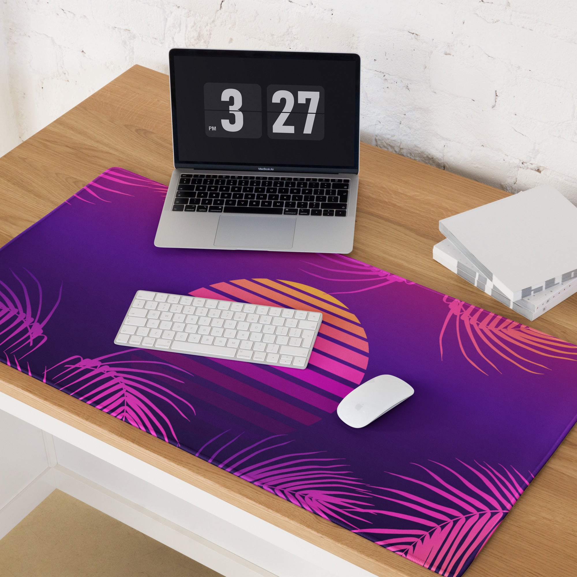 Neon Palm Sunset Mouse Pad - Gaming Mouse Pad Purple Pink Gradient Desk Setup Tropical Style Vibrant Sunset Mood
