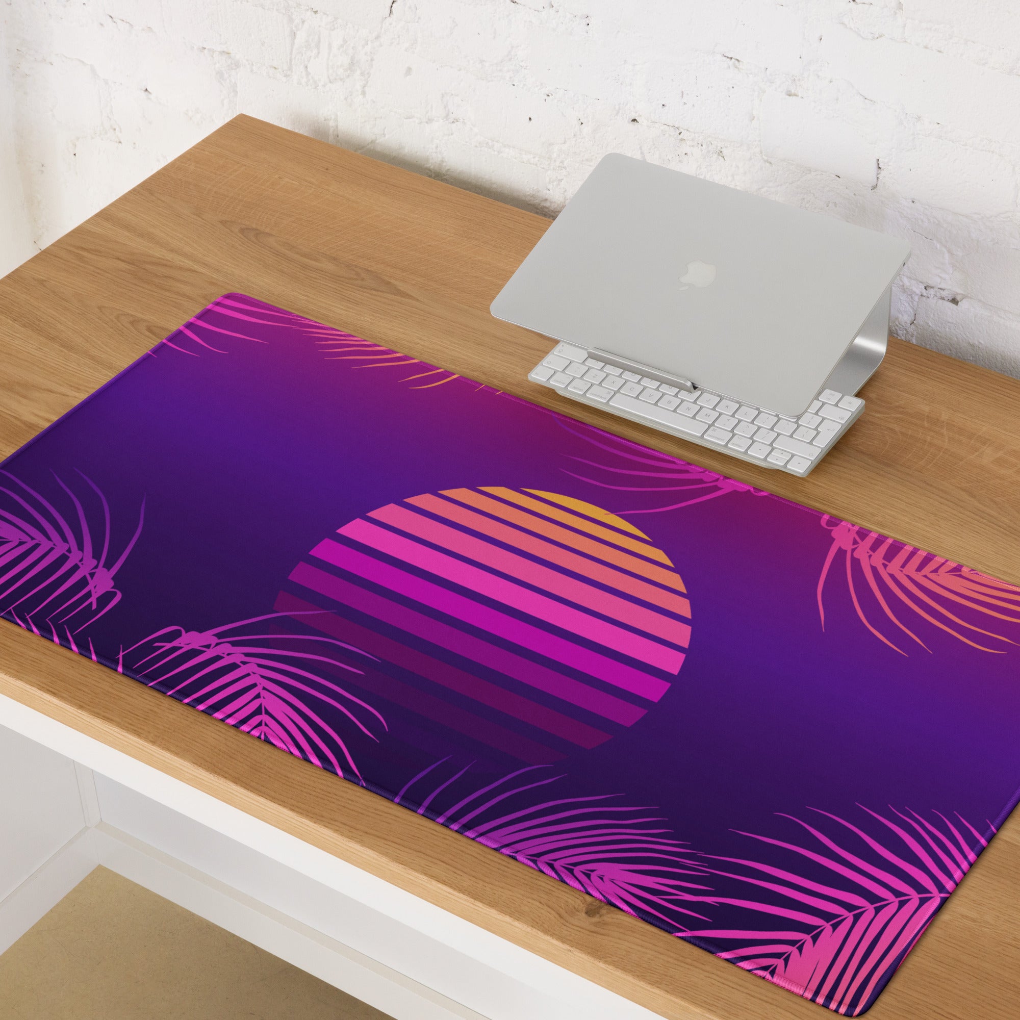 Neon Palm Sunset Mouse Pad - Gaming Mouse Pad Purple Pink Gradient Desk Setup Tropical Style Vibrant Sunset Mood