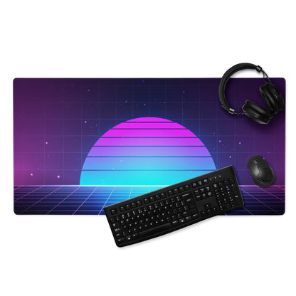 Neon Gradient Retro Grid Mouse Pad - Gaming Mouse Pad Purple Gradient Neon Mood Cyberpunk Decor Large Digital Art