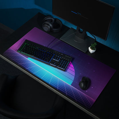 Neon Gradient Retro Grid Mouse Pad - Gaming Mouse Pad Purple Gradient Neon Mood Cyberpunk Decor Large Digital Art