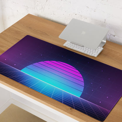 Neon Gradient Retro Grid Mouse Pad - Gaming Mouse Pad Purple Gradient Neon Mood Cyberpunk Decor Large Digital Art