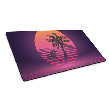 Sunset Palm Neon Desk Pad - Palm Tree Purple Pink Gradient Desk Pad Vaporwave Mood Neon Vaporwave Gaming Desk Non Slip
