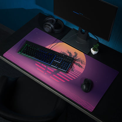 Sunset Palm Neon Desk Pad - Palm Tree Purple Pink Gradient Desk Pad Vaporwave Mood Neon Vaporwave Gaming Desk Non Slip