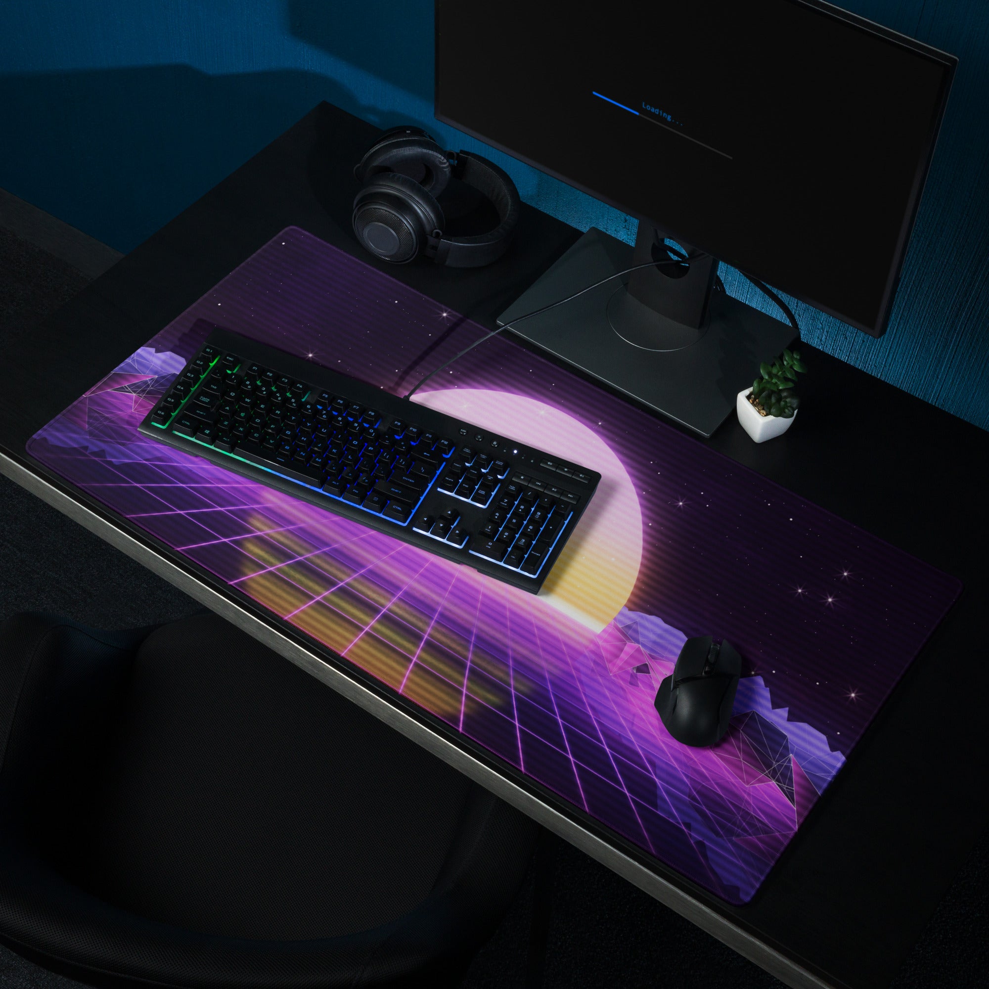 Vaporwave Sunset Gaming Desk Pad - Gaming Pad Purple Pink Desk Setup Vaporwave Dreamy Neon Desk Mat Digital